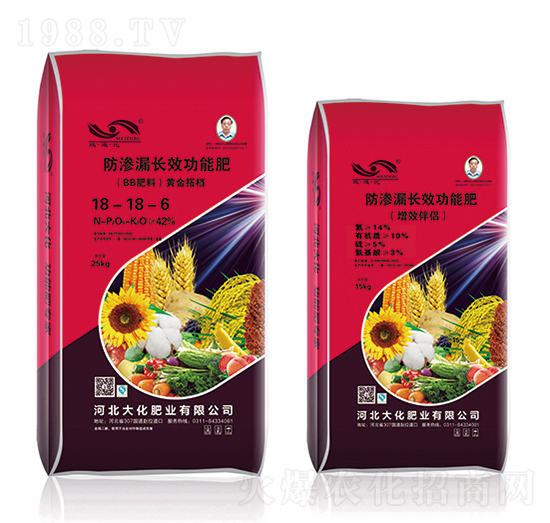 防滲漏長效功能肥18-18-6-黃金搭檔+增效伴侶-大化肥業