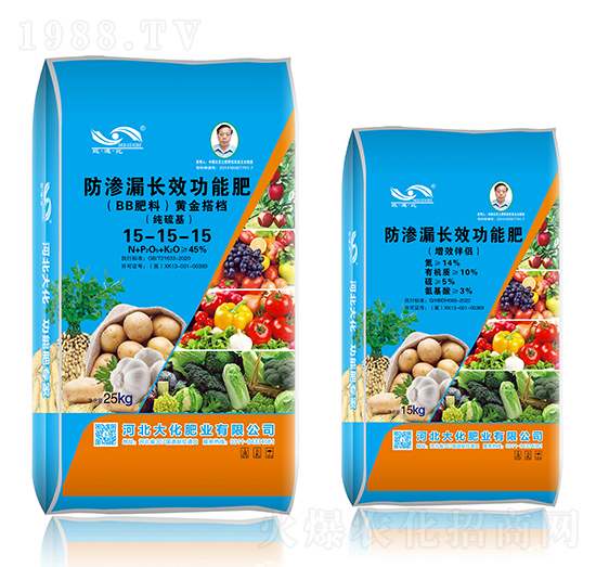 防滲漏長效功能肥15-15-15-黃金搭檔+增效伴侶-大化肥業